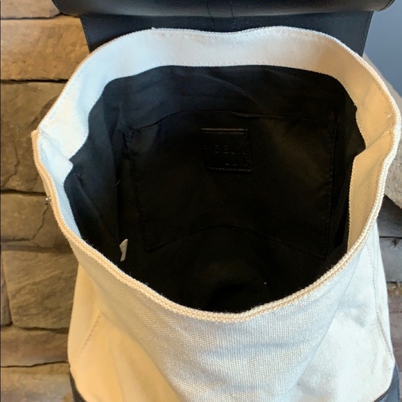 DEUX LUX |Cream Canvas Black Faux Leather Backpack Eco-Friendly Vegan Bag Unisex - Picture 5 of 10